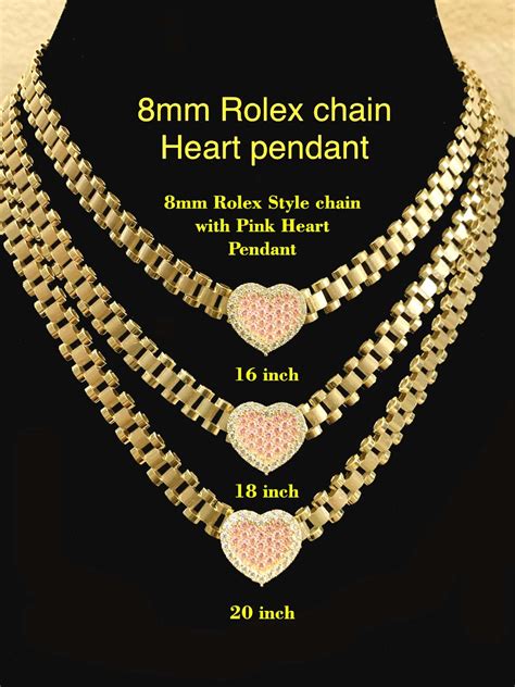 rolex chain with heart pendant